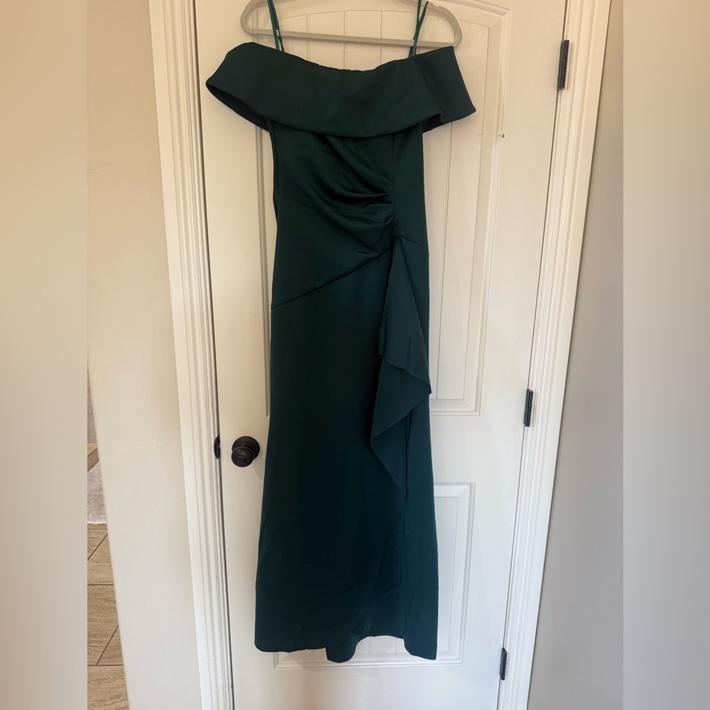 Xscape One Shoulder Dark Green Dress